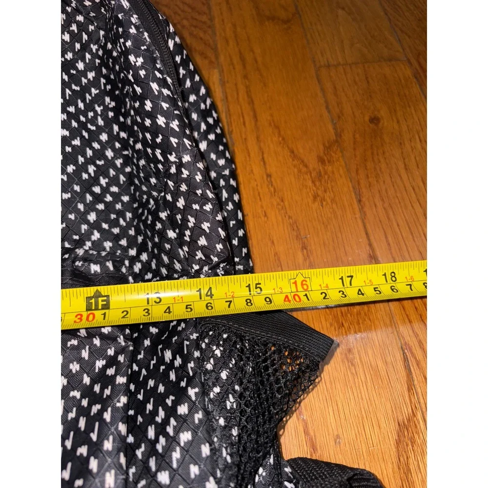 Thirty One‎ Backpack Black White Geometric Print Purple Zipper Mesh Pockets